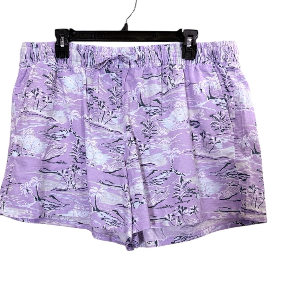 Women's Lavender Hawaii Print Elastic Waist Shorts (L)